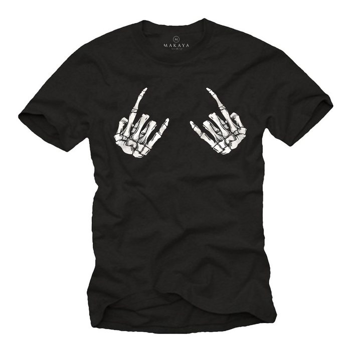 MAKAYA Print-Shirt Herren Skull Hard Rock Totenkopf Musiker Bandshirt Heavy Metal Männer mit Druck aus Baumwolle