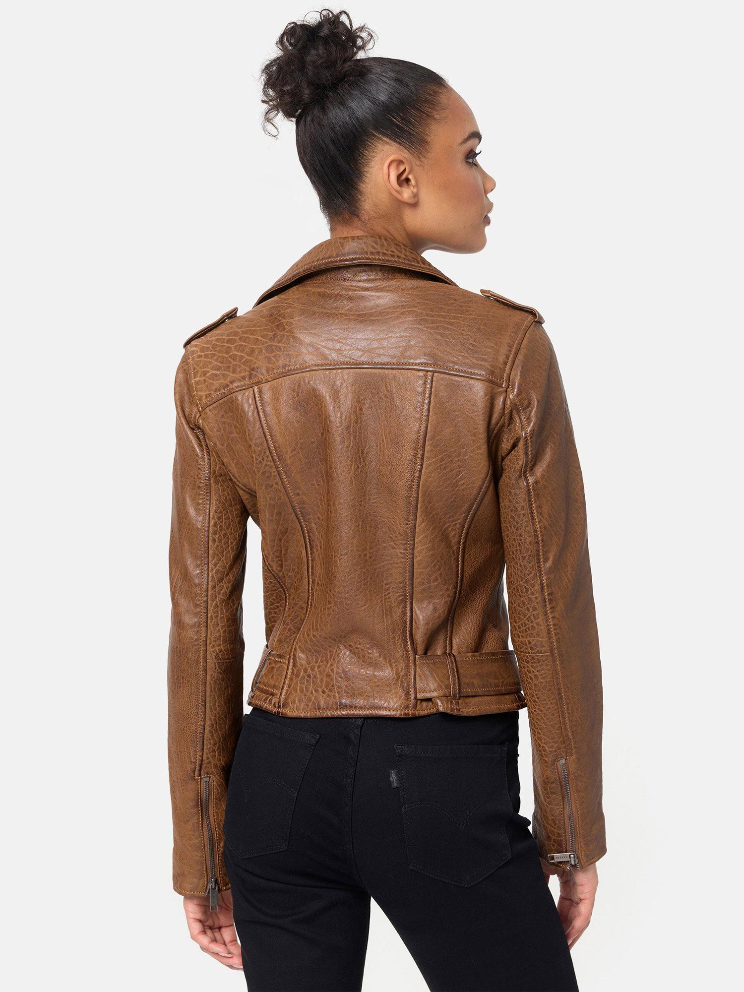 Tazzio Lederjacke coolen Look Reverskragen F508 Biker Zipper-Details mit Cognac &