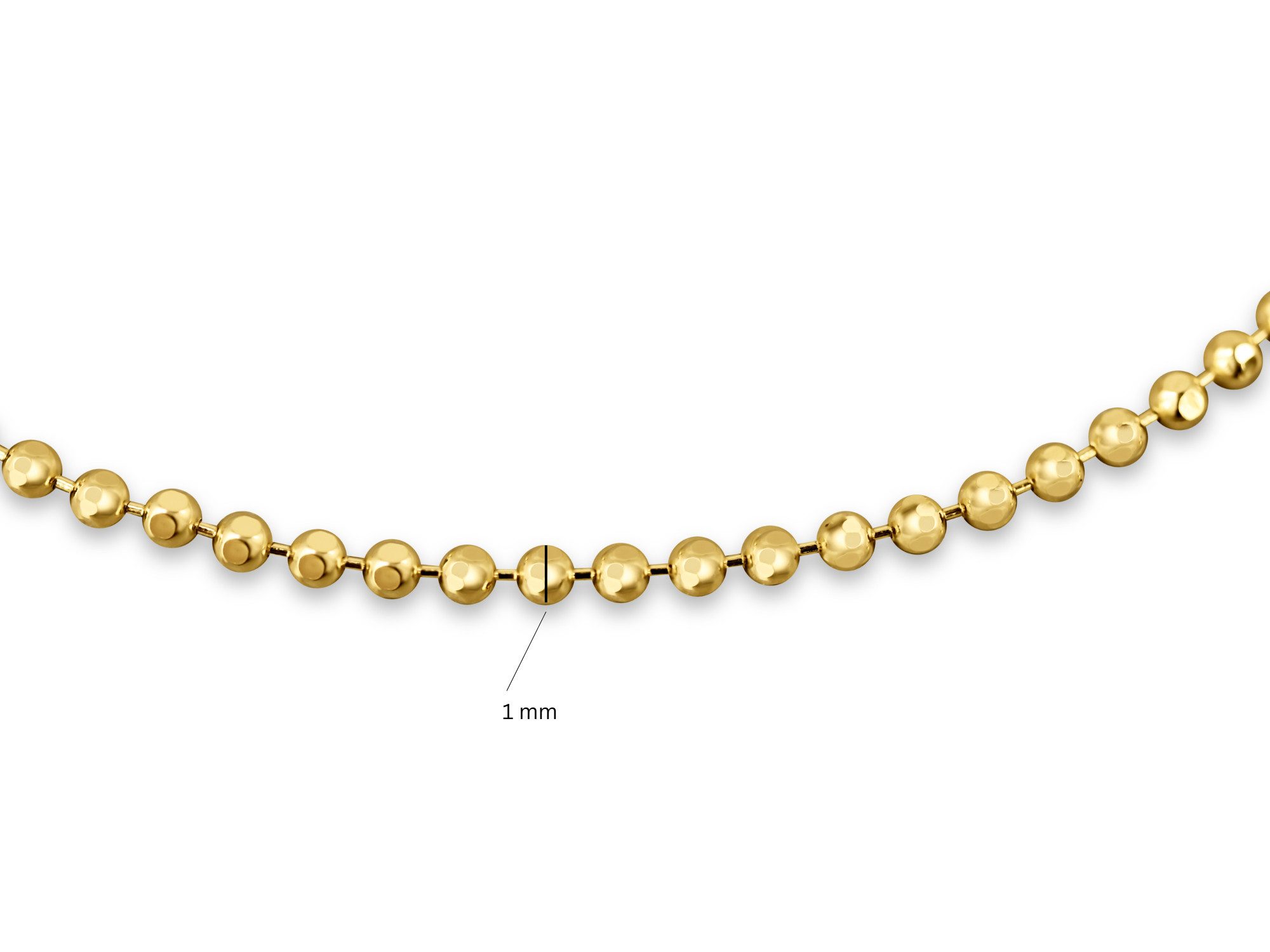 Antares Gold Goldkette Kügelchenkette 14K Gold – 45 cm, 1 mm, Hellgold, stabiler Karabinerverschluss, edle Schmuckbox