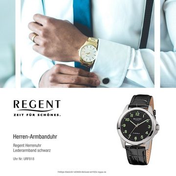 Regent Quarzuhr Regent Herren-Armbanduhr schwarz Analog, (Analoguhr), Herren Armbanduhr rund, mittel (ca. 39mm), Lederarmband