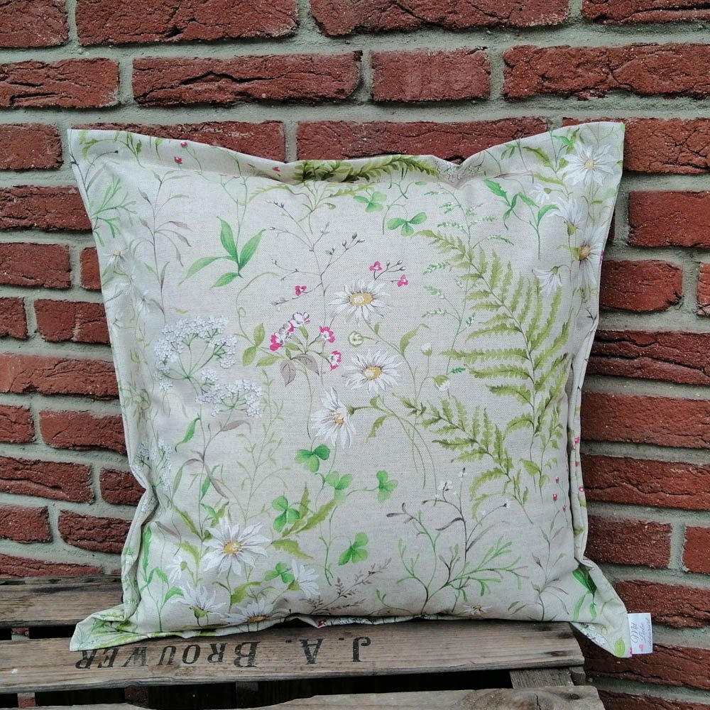 (weiß/beige) Kissen Wiesenblumen dekoriert Baumwolle, Mit / Kissenbezüge Liebe Besch. - Baumwollmischung