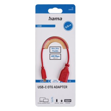 Hama OTG Adapter-Kabel USB-C auf USB-A Rot USB-Kabel, USB-C, USB-A (15 cm), USB Typ C Konverter für Smartphone Handy Tablet PC Notebook Laptop