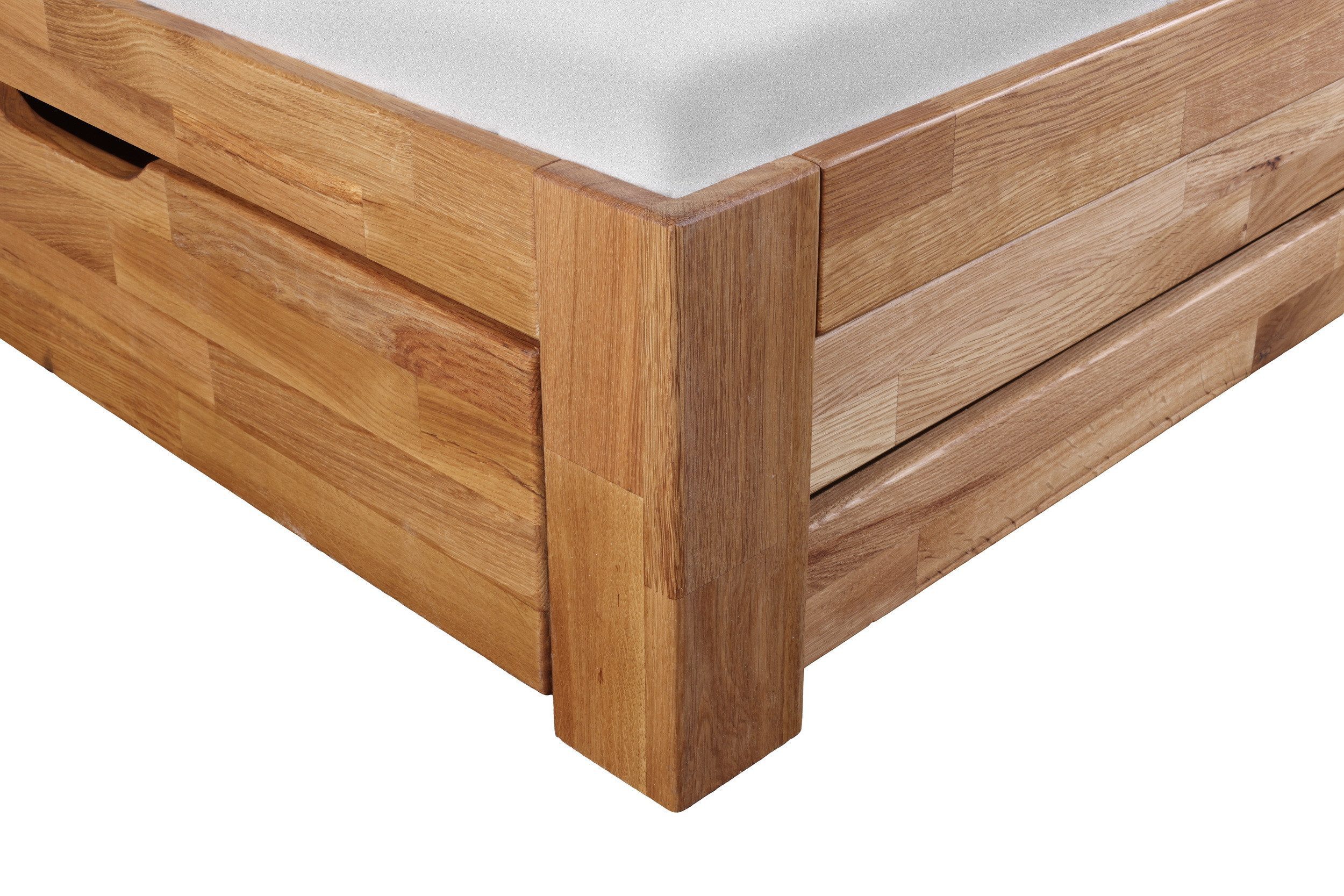 Homeline Holzbett Doppelbett 140x200 180×200 Eiche Bettgestell Massiv Bett Geölt Eiche (Spar-Set, Modern), Eichel massiv – Bild 5 von 5