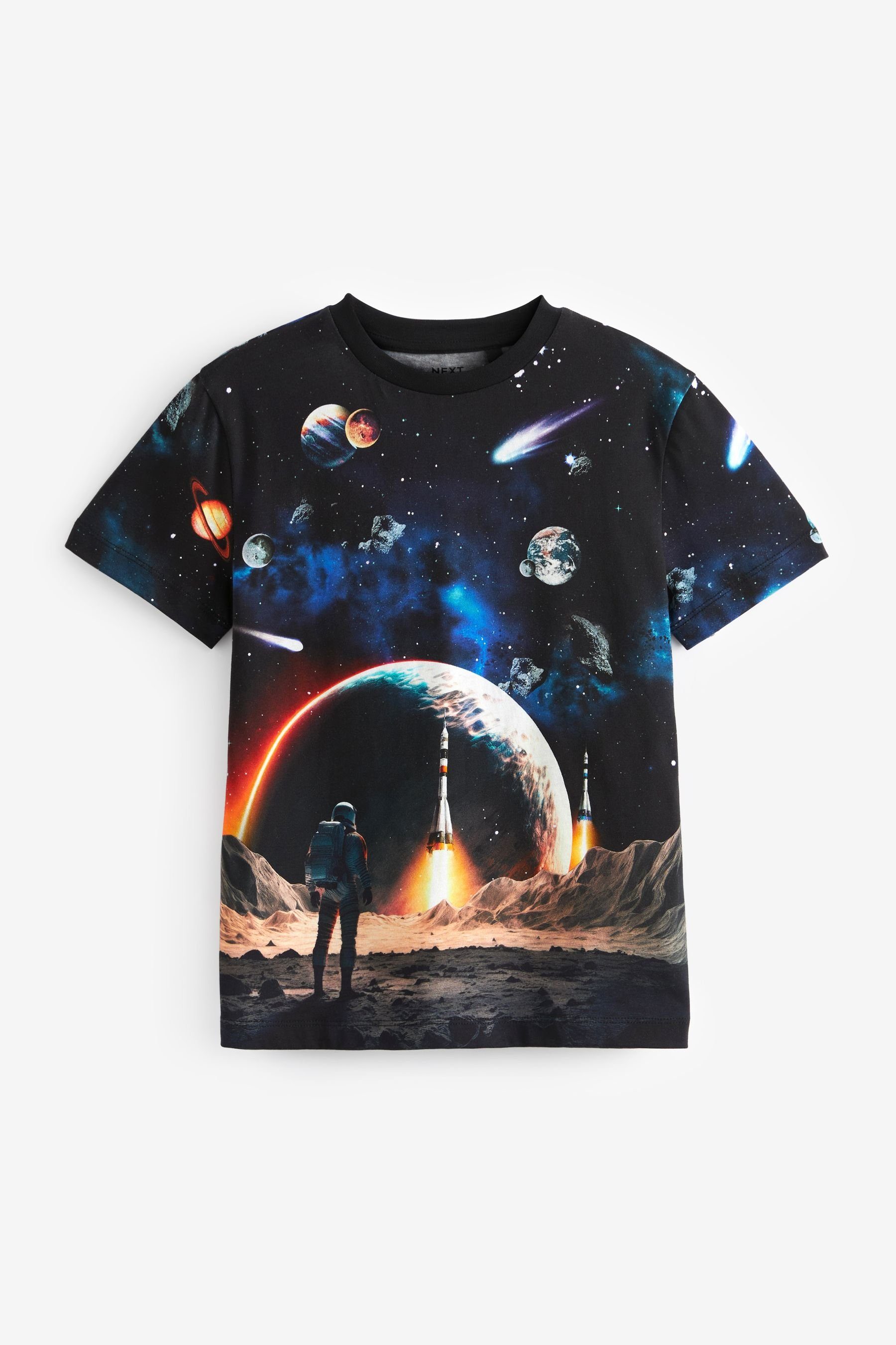 durchgehendem Kurzärmeliges Space Astronaut Next Print T-Shirt T-Shirt Rocket mit (1-tlg)
