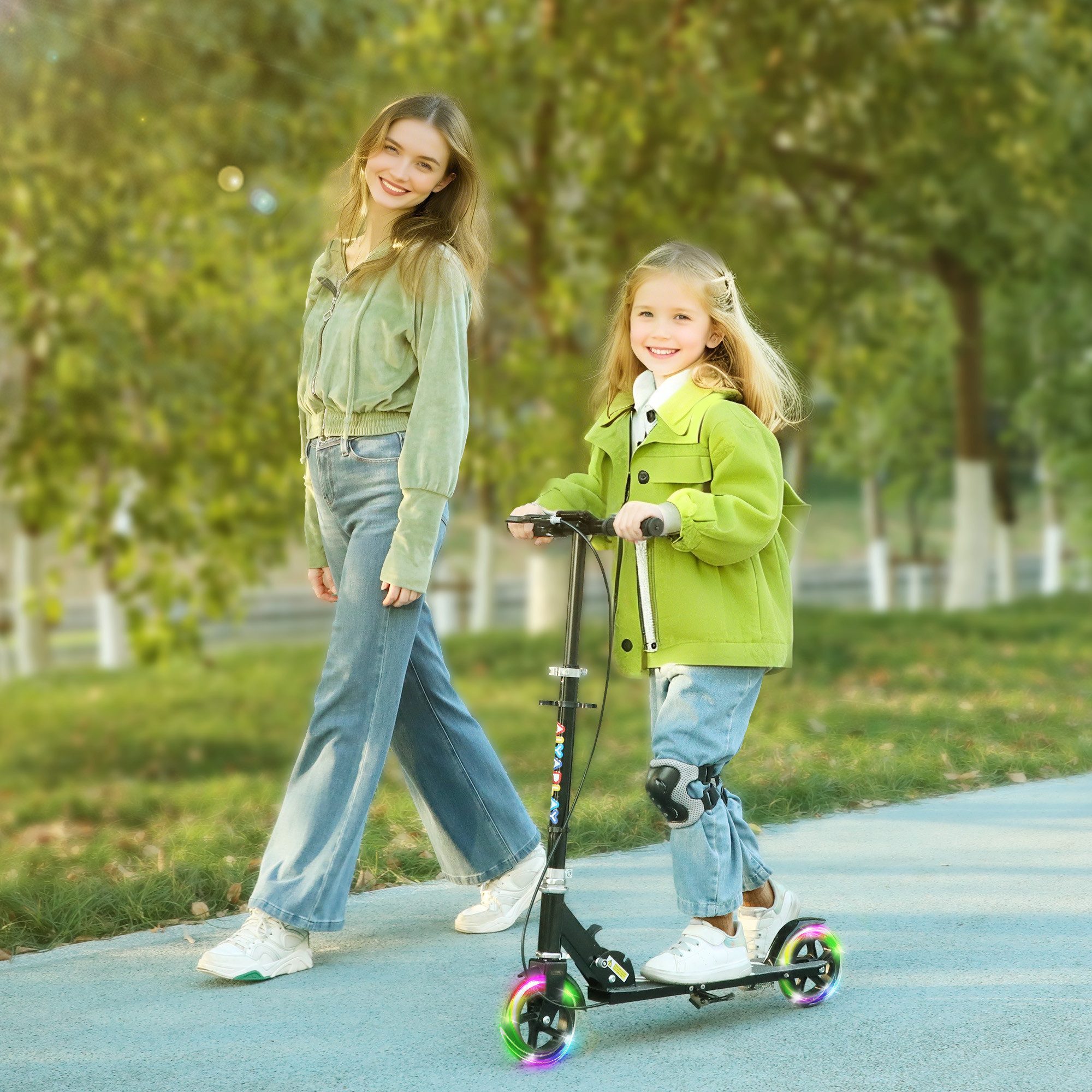 AIYAPLAY Cityroller für Kinder von 3-8 Jahren, (klappbarer Kinderroller, 1 tlg., Höhenverstellbarer Tretroller), Faltbar, Höhenverstellbar, Schwarz