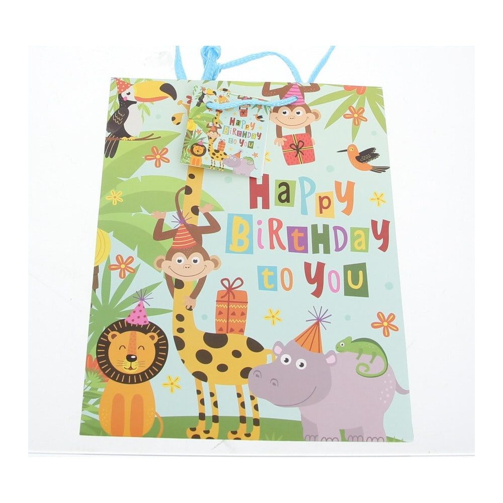 MICA Geschenkbox Geschenktasche Dschungeltiere - ca. 17,5 x 9,5 x 22,5 cm