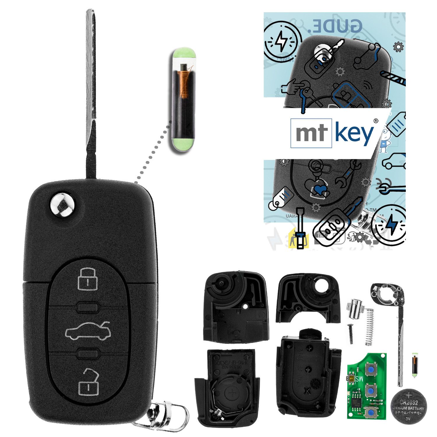 mt-key Schlüsseltasche Auto Funk Klappschlüssel Fernbedienung 434MHZ ID48 (Set), für VW Bora (1J2, 98–00), Golf (1J IV, 98–00), New Beetle (9C, 98–...
