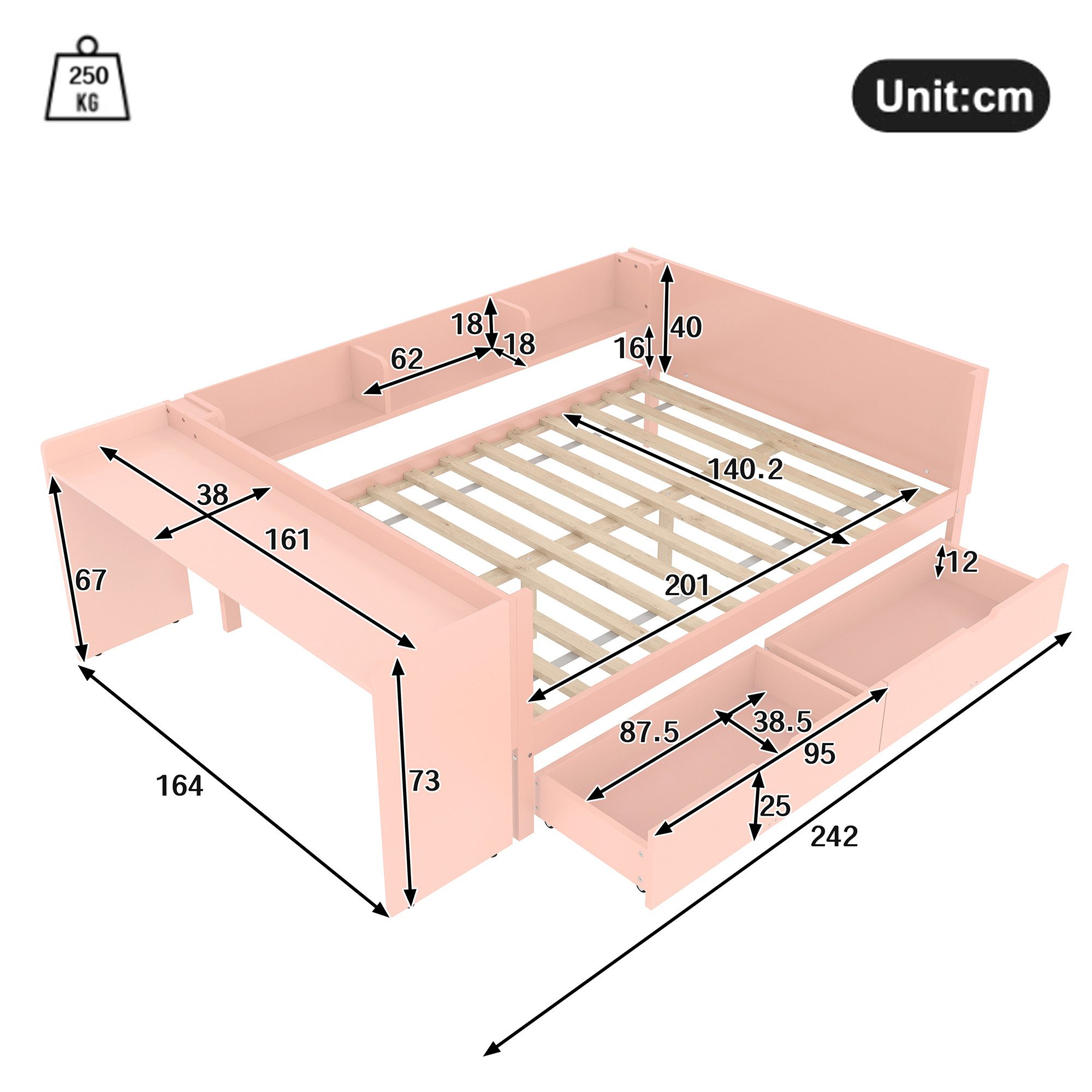 Ulife Kinderbett Flachbett Holzbett mit Schreibtisch günstig online kaufen