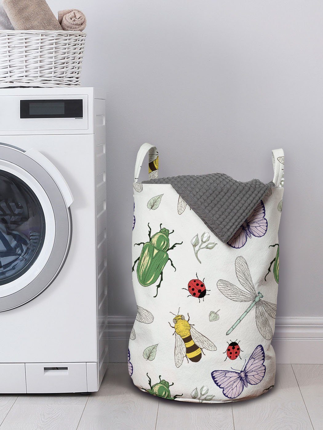 Wäschekorb Muster mit Tiere Insekten Abakuhaus für Verschiedene Kordelzugverschluss Wäschesäckchen Griffen Waschsalons,
