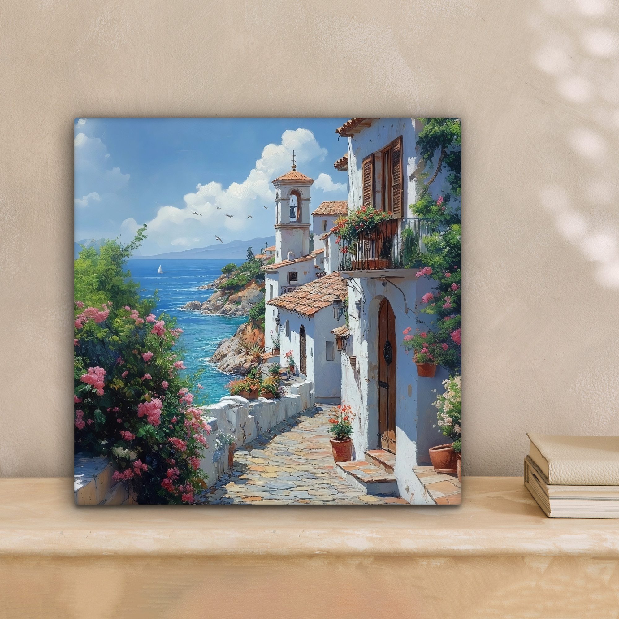 OneMillionCanvasses® Leinwandbild Häuser - Meer - Bäume - Blumen, Fotodruck günstig online kaufen