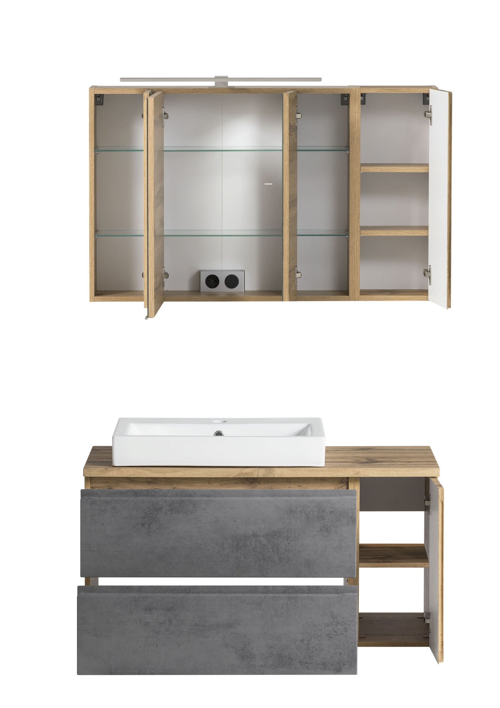 HELD MÖBEL Badmöbel-Set (2-teilig) in Betongrau / Wotaneiche - 105x195x47cm (BxHxT), (2-teilig)