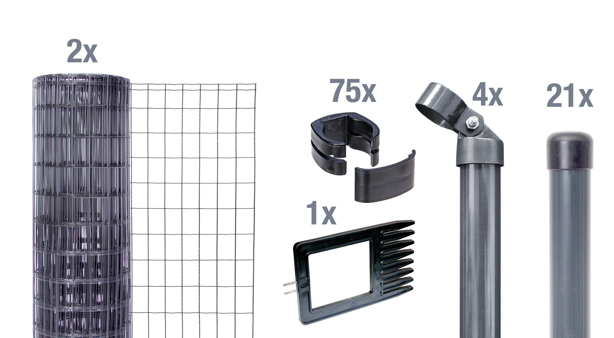 Alberts Zaun Set Fix-Clip Pro®,anth,zE,1020/50m, 669058 Fix-Clip Pro als Zaun-Komplettset, zum Einbetonieren verschie