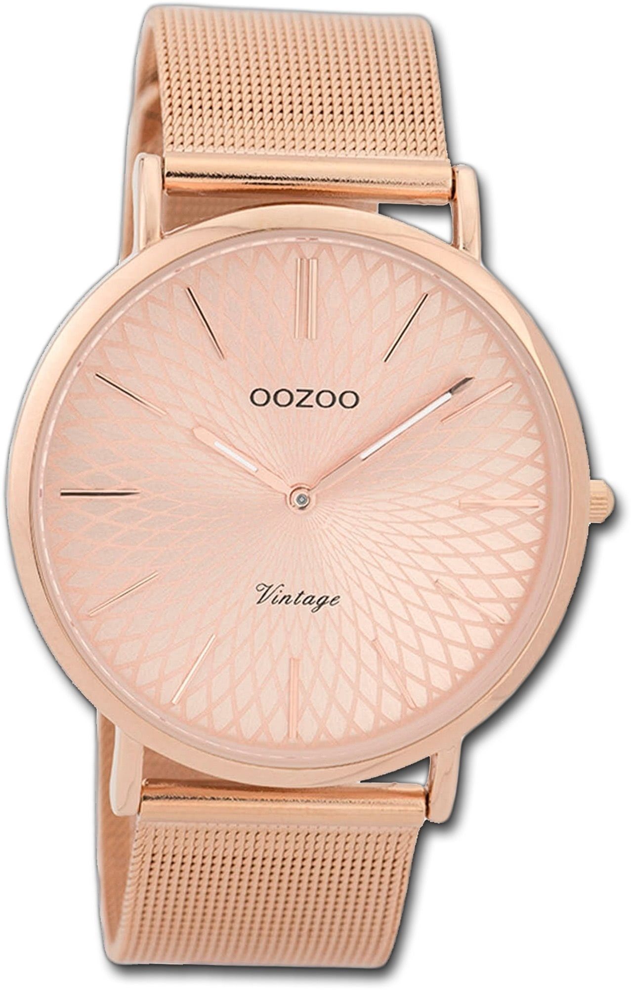 OOZOO Quarzuhr Oozoo Edelstahl Damen Uhr C9343 Quarzuhr, Damenuhr Edelstahlarmband rosegold, rundes Gehäuse, groß (ca. 40mm)