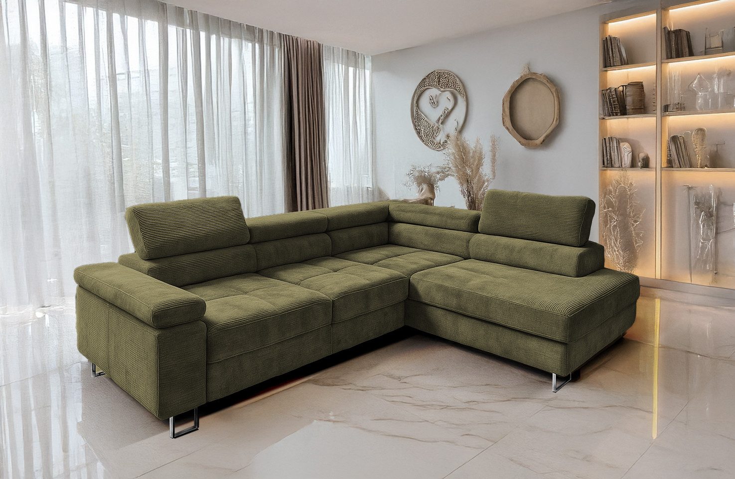 Goldstoff Ecksofa mit Schlaffunktion, Cord Couch günstig online kaufen