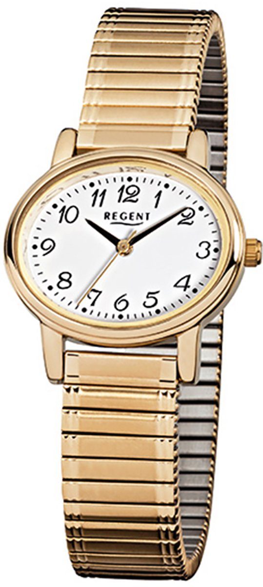 Regent Quarzuhr Regent Damen-Armbanduhr gold Analog F-892, (Analoguhr), Damen Armbanduhr oval, klein (ca. 30x25mm), Edelstahl, goldarmband