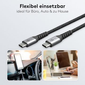 Goobay USB-C auf USB-C Kabel mit Textilmantel und Metallsteckern USB-Kabel, USB-C, USB-C (100 cm), 60 W Leistung, 480 Mbit/s Datenübertragungsrate, Grau