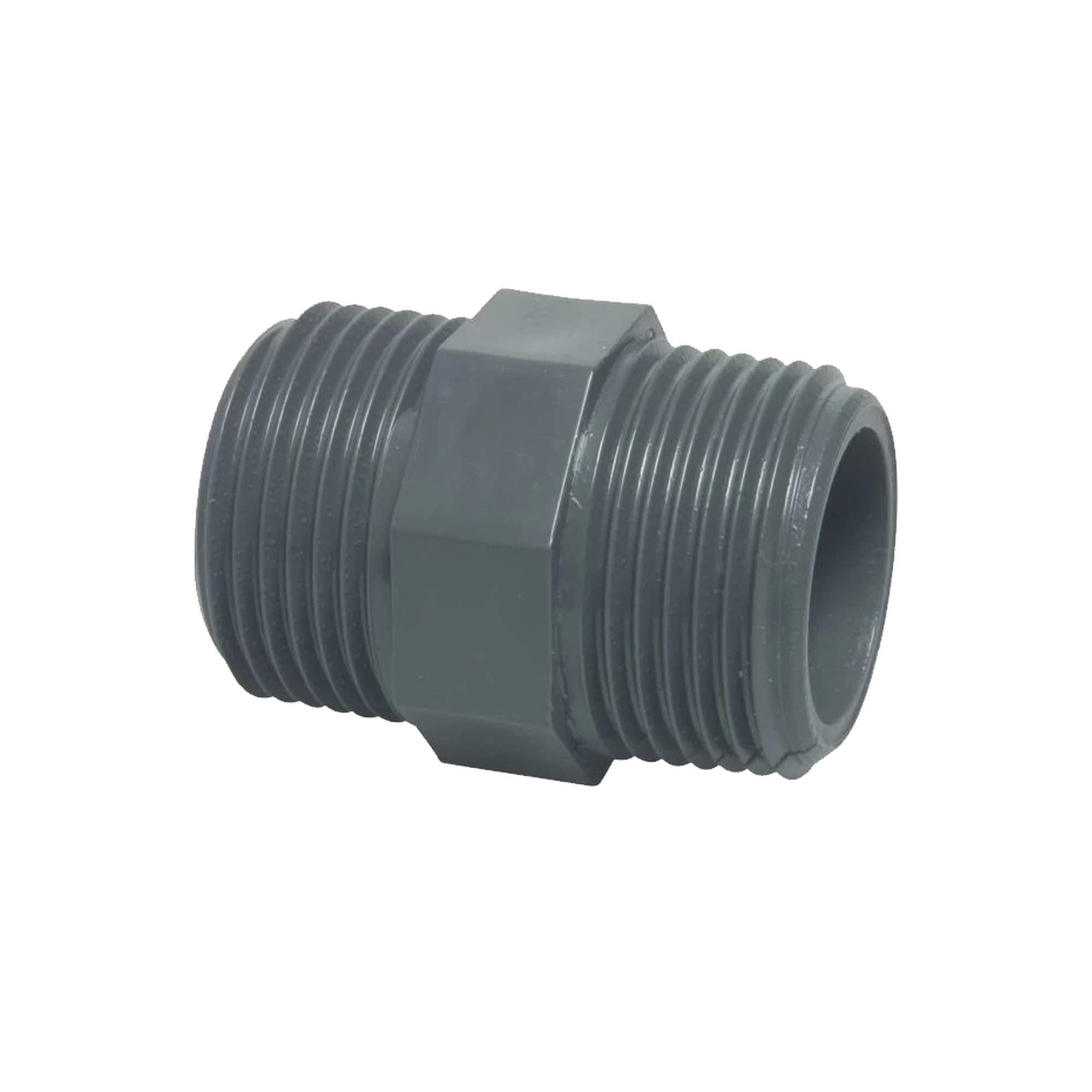 Profec Gewindefitting Doppelnippel mit Achtkant, PVC-U, beidseitig AG - 10 bar, grau, 1/2 Zoll