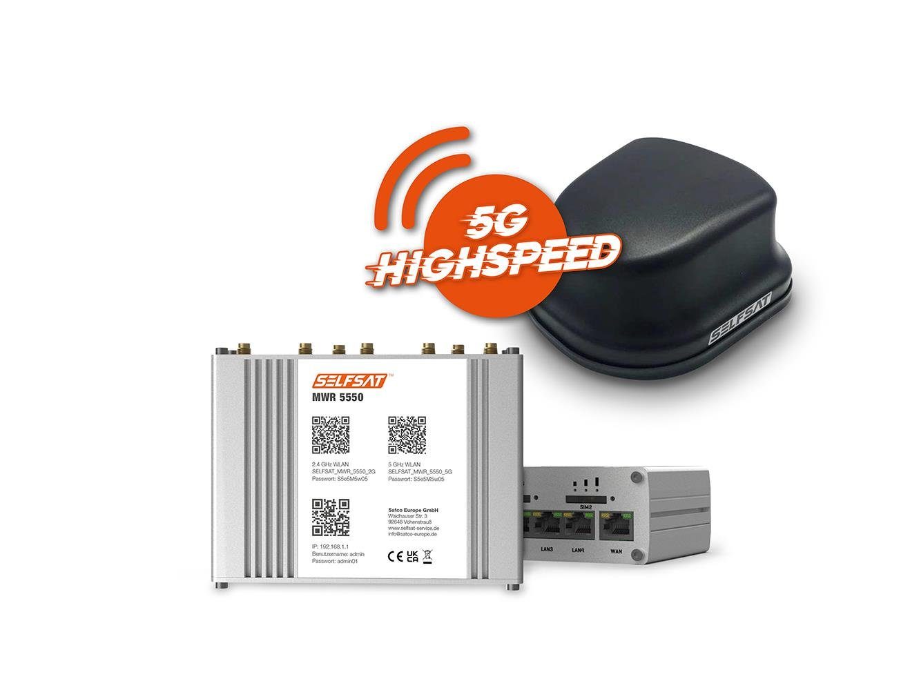 SELFSAT MWR 5550 (4G / LTE / 5G & WLAN Internet Router bis 3,3 Gbps Mobilfunkantenne