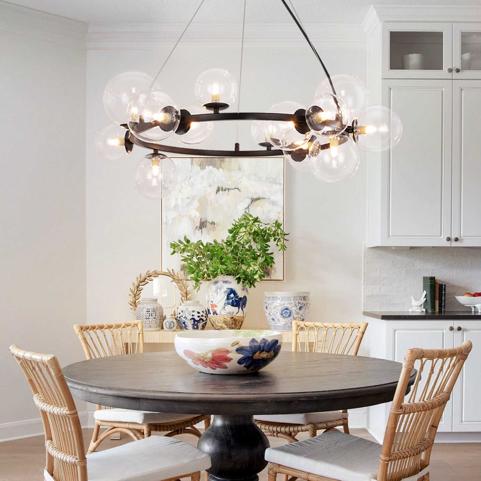 Nettlife Pendelleuchte Esstisch Glas G9 8/14 Flammig Modern Kronleuchter, LED wechselbar, Esstischlampe Wohnzimmer Hängeleuchte für Schlafzimmer Hotel