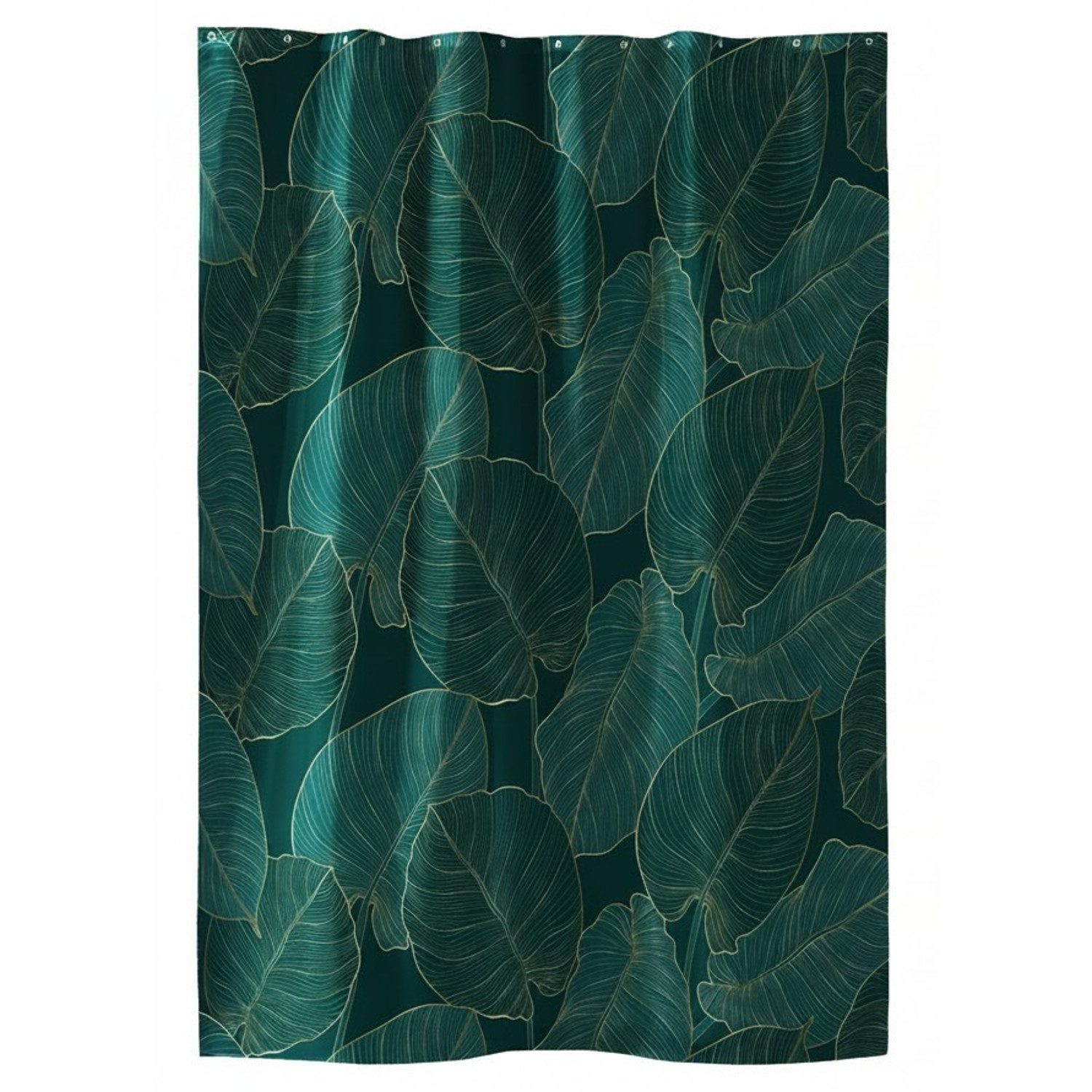 Sanixa Duschvorhang Blätter Grün Gold 200x180 cm Polyester Breite 180 cm (inkl. Ringe, 1-tlg., Vorhang Dusche modern hochwertige Qualität), wasserdicht waschbar Badewannenvorhang