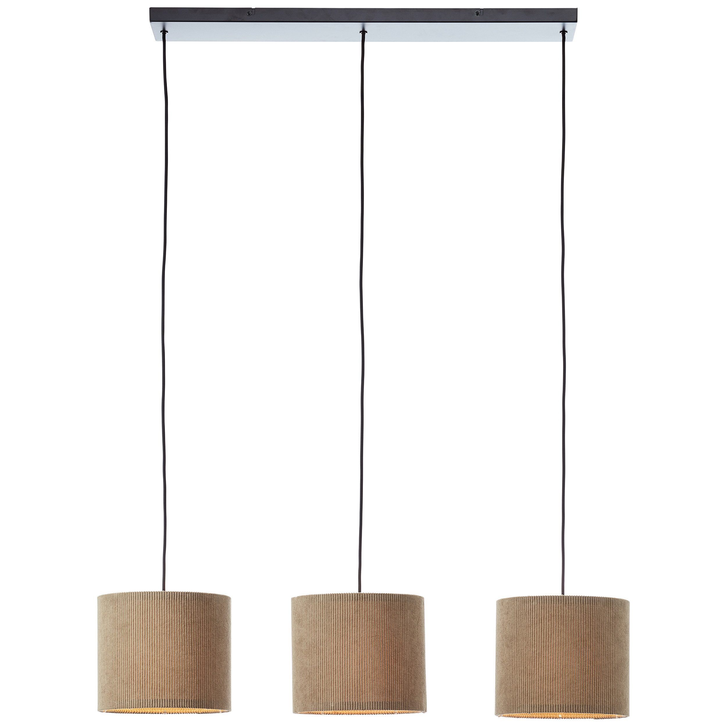 Brilliant Pendelleuchte Tony, ohne Leuchtmittel, mit Cord-Lampenschirm, 150 x 94 x 23 cm, 3x E27, kürzbar, Textil, grau