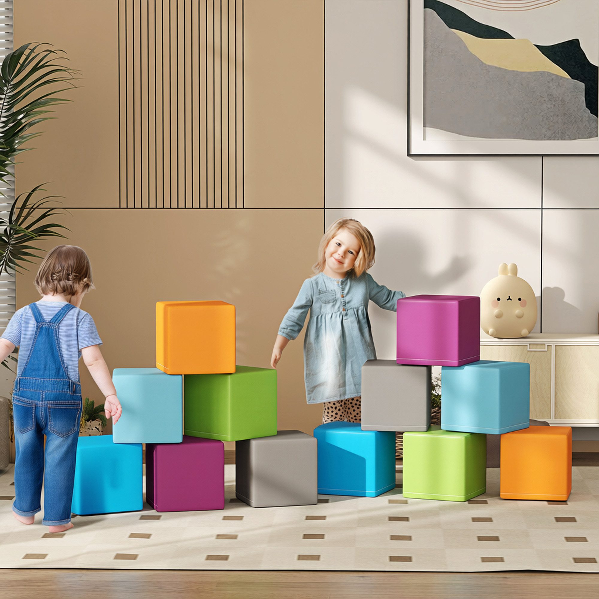 HOMCOM Softbausteine Riesenbausteine Bausteinset Rot+Gelb Spielbausteine, (Bauspielzeug, 12 St., Schaumstoff Bausteine), Schaumstoffblöcke für 1-3 Jahre alt Kinder