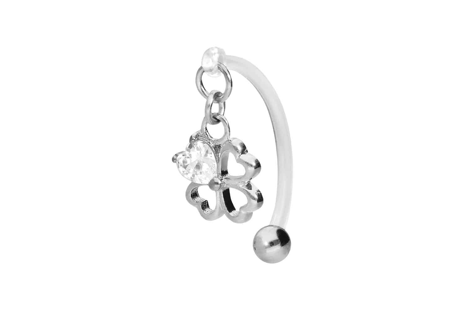 Bauchnabelpiercing PMFK Bananabell mit Chirurgenstahl-Design KLEEBLATT + KRISTALL