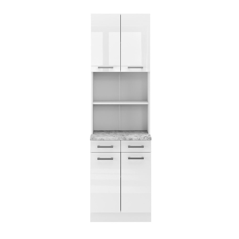 Vicco Küchenzeile R-Line, Weiß Hochglanz/Weiß, 60 cm, AP Marmor