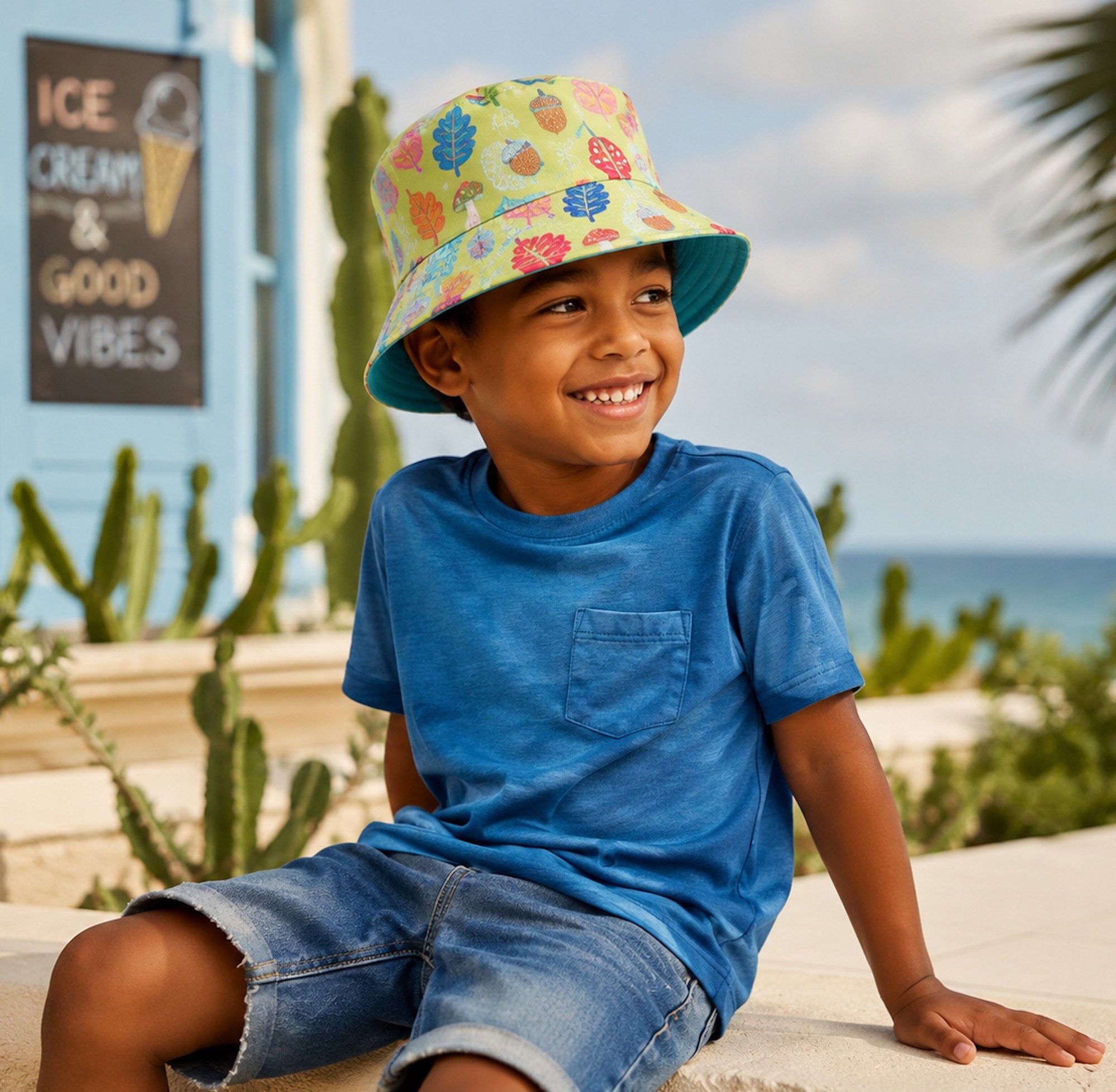 Ella Jonte Sonnenhut Bucket Hat – Wendbarer Baumwoll-Sommerhut in Türkis