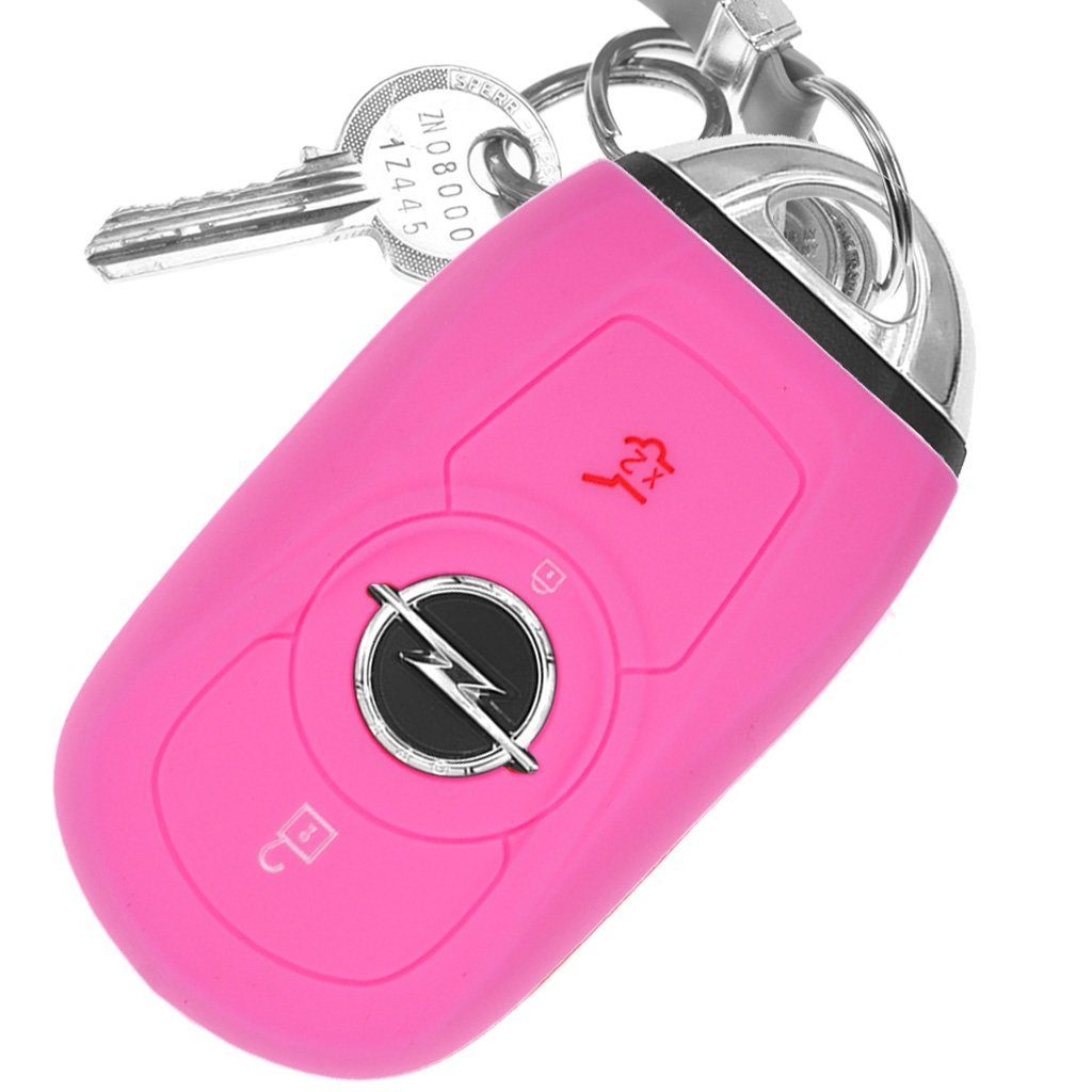 mt-key Schlüsseltasche Autoschlüssel Softcase Silikon Schutzhülle Rosa, OPEL Astra K Insignia B Corsa E Zafira GTC Mokka X 3 Knopf KEYLESS