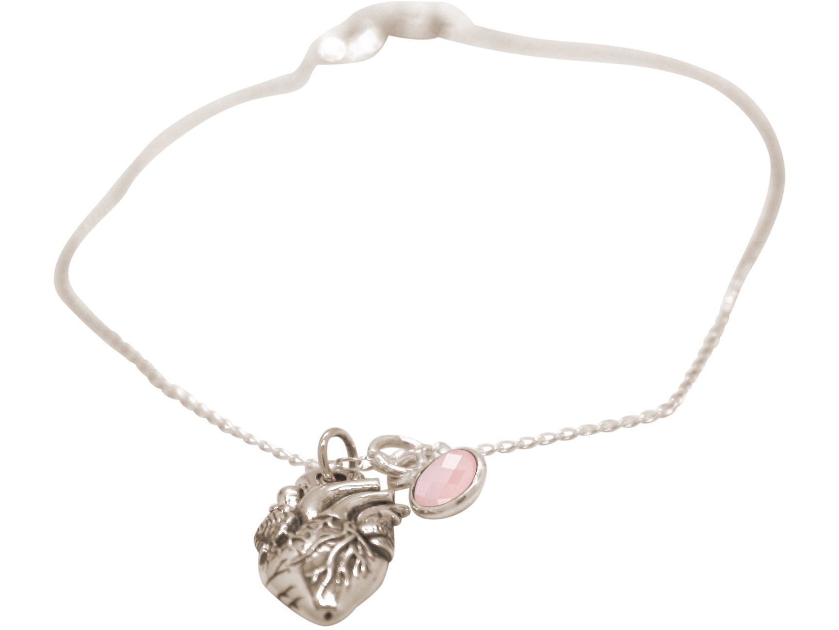 Damen Schmuck Gemshine Charm-Armband Anatomisches Herz Rosenquarz, Made in Spain