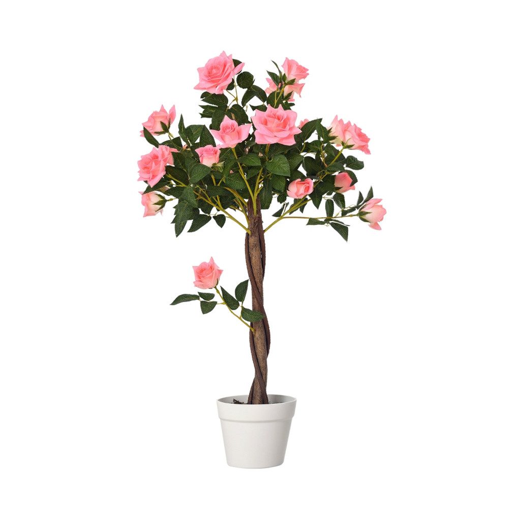 Kunstbaum mit Blüten 90 cm, künstlicher Blumenbaum, Kunstpflanze im Topf, FANNOU, Rosenbaum mit weißen Rosen für Zuhause Büro, Zimmerpflanze Dekopflanze