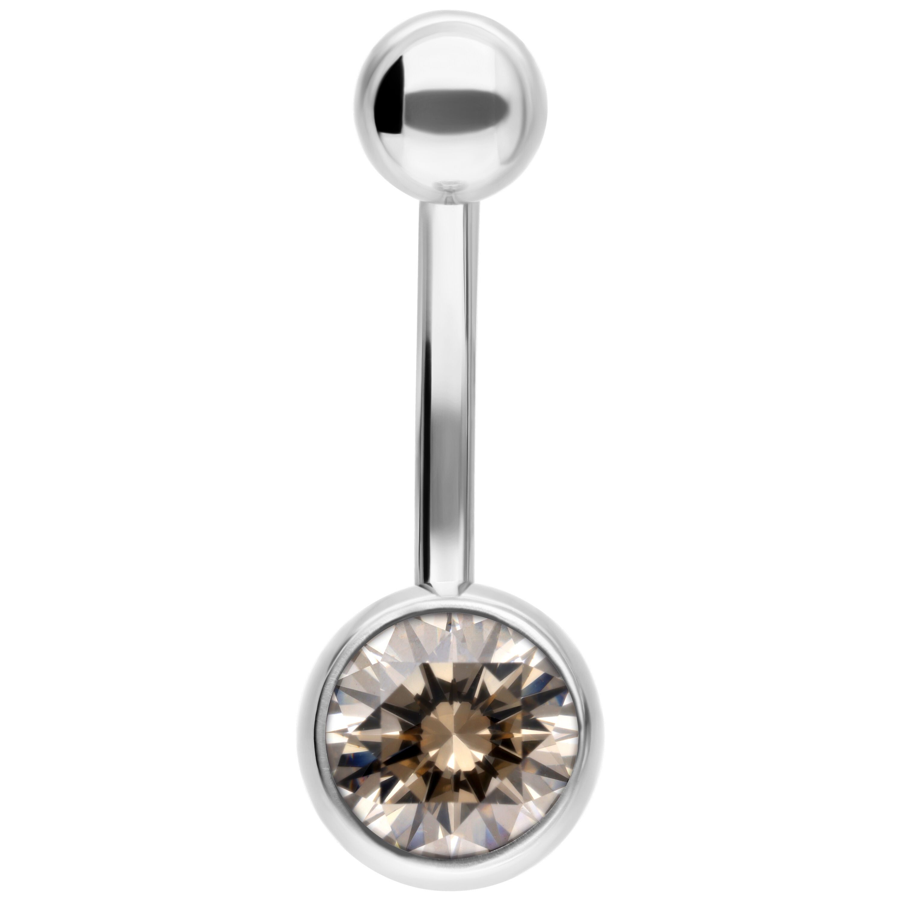 Wildcat Bauchnabelpiercing Jewelled Bananabell für Bauchnabel, 1 Stück, Edelstahl - wasserfest, hautverträglich, Silber-Fancy Champagne