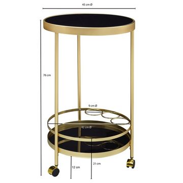 KADIMA DESIGN Servierwagen Rollwagen: Retro-Design, goldener Rahmen, schwarzes Glas