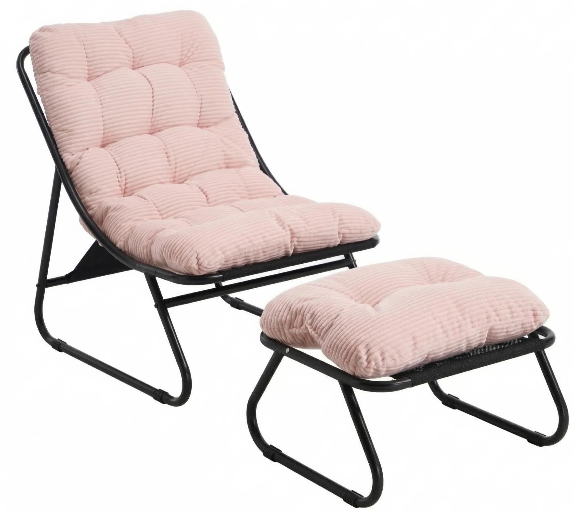 LVHOM Loungesessel mit Hocker, wasserdichtem Stahlrahmen, ergonomisch, für In-/Outdoor (Relaxsessel, bequeme Sitzfläche, Hocker als temporärer Sitz/Schuhwechselbank, rutschfestes Design, rostfreier Metallrahmen, Tragfähigkeit 130 kg), für Garten, Balkon, Wohnzimmer, Schlafzimmer, Arbeitszimmer, Innenhöfe