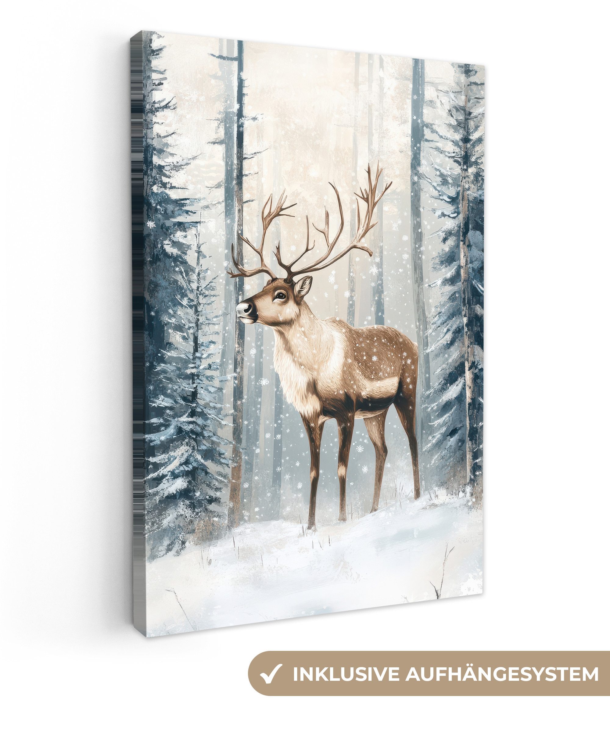 OneMillionCanvasses® Leinwandbild Rentier - Schnee - Wald - Weiß, Fotodruck günstig online kaufen