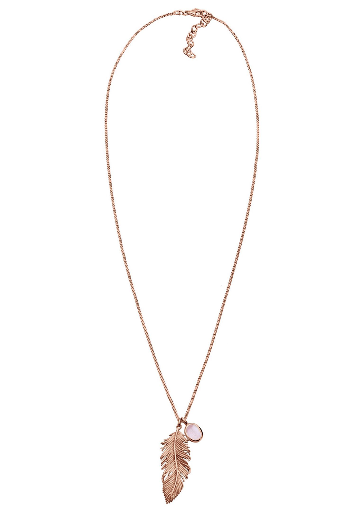 Elli Kette mit Anhänger Feder Quarz Rose 925 Sterling Silber Rosegold