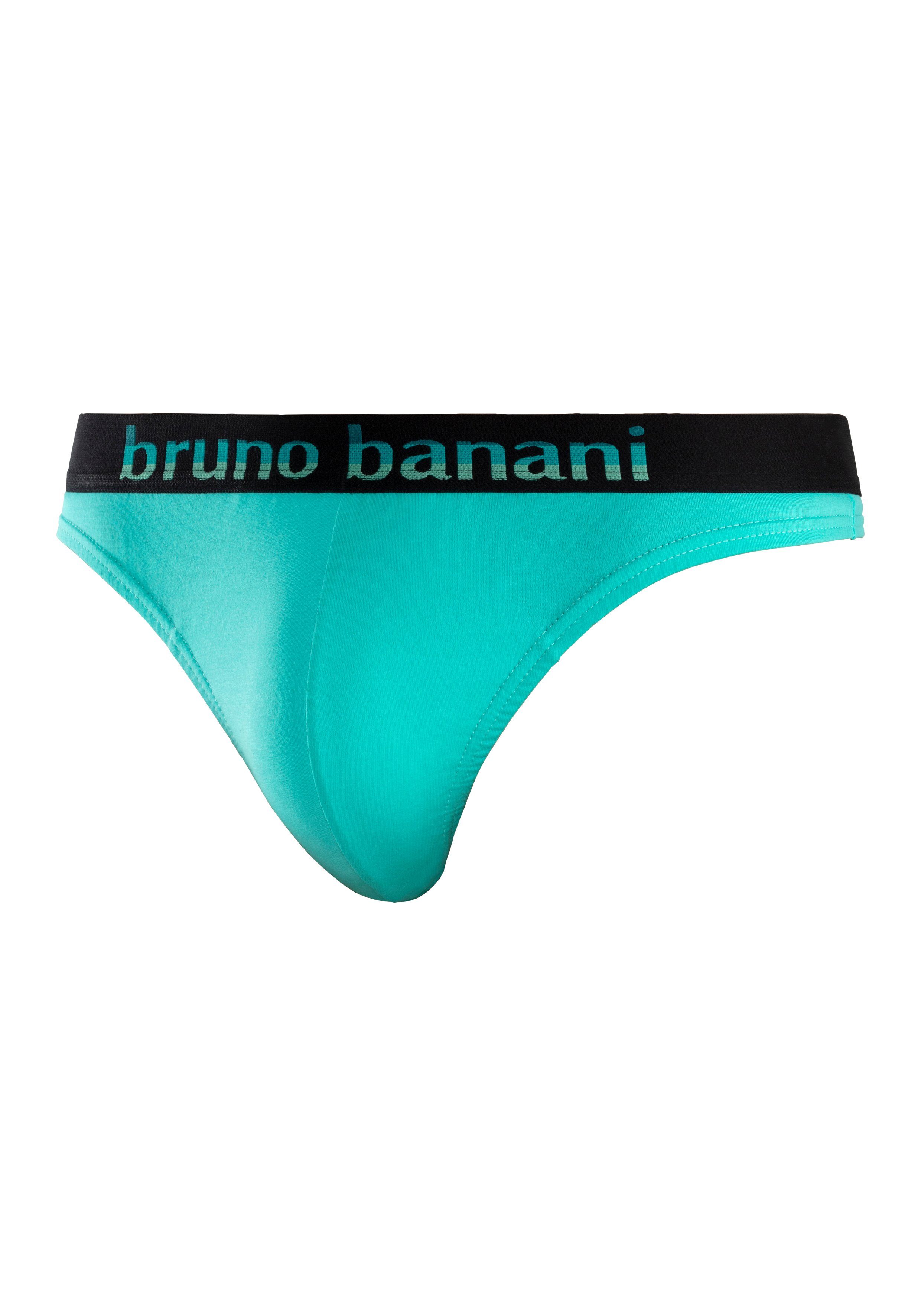 Bruno Banani String (Packung, Streifen blau, Logo gelb, pink, Webbund schwarz mit 5-St) mint