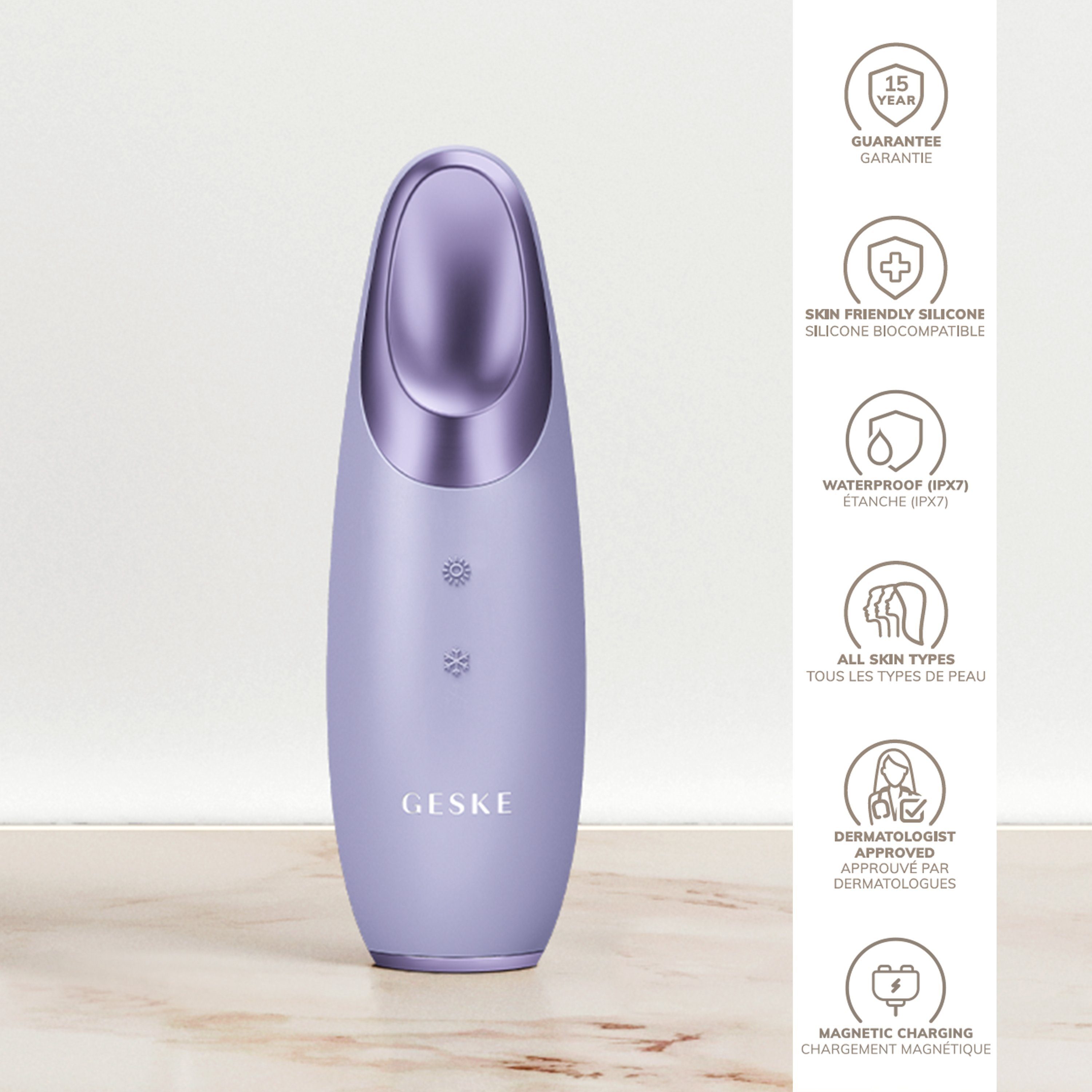 GESKE German Beauty Tech Eye kostenloser APP erhältst Energizer & (SmartAppGuided 2-tlg., SmartAppGuided™ der deine App 1, Hautpflegeroutine. GESKE personalisierte Mit inkl. Gerät in Cool Device), Augen-Roll-on Warm Purple 6 Du