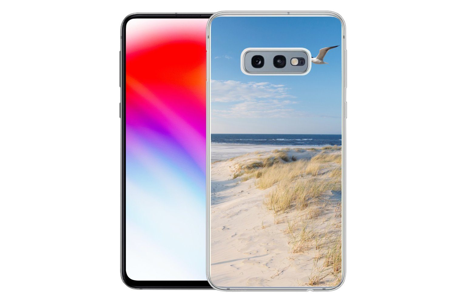 MuchoWow Handyhülle für Samsung Galaxy S10e Düne - Möwe - Strand - Meer - Sonne, Phone Case, Silikon, Schutzhülle Dünn