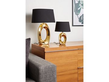 TRIO LED Tischleuchte, kleine Keramik Tisch-Lampe mit Stoff-Lampen-Schirm oval für Wohnzimmer, Fensterbank, Schlafzimmer, Schreibtisch