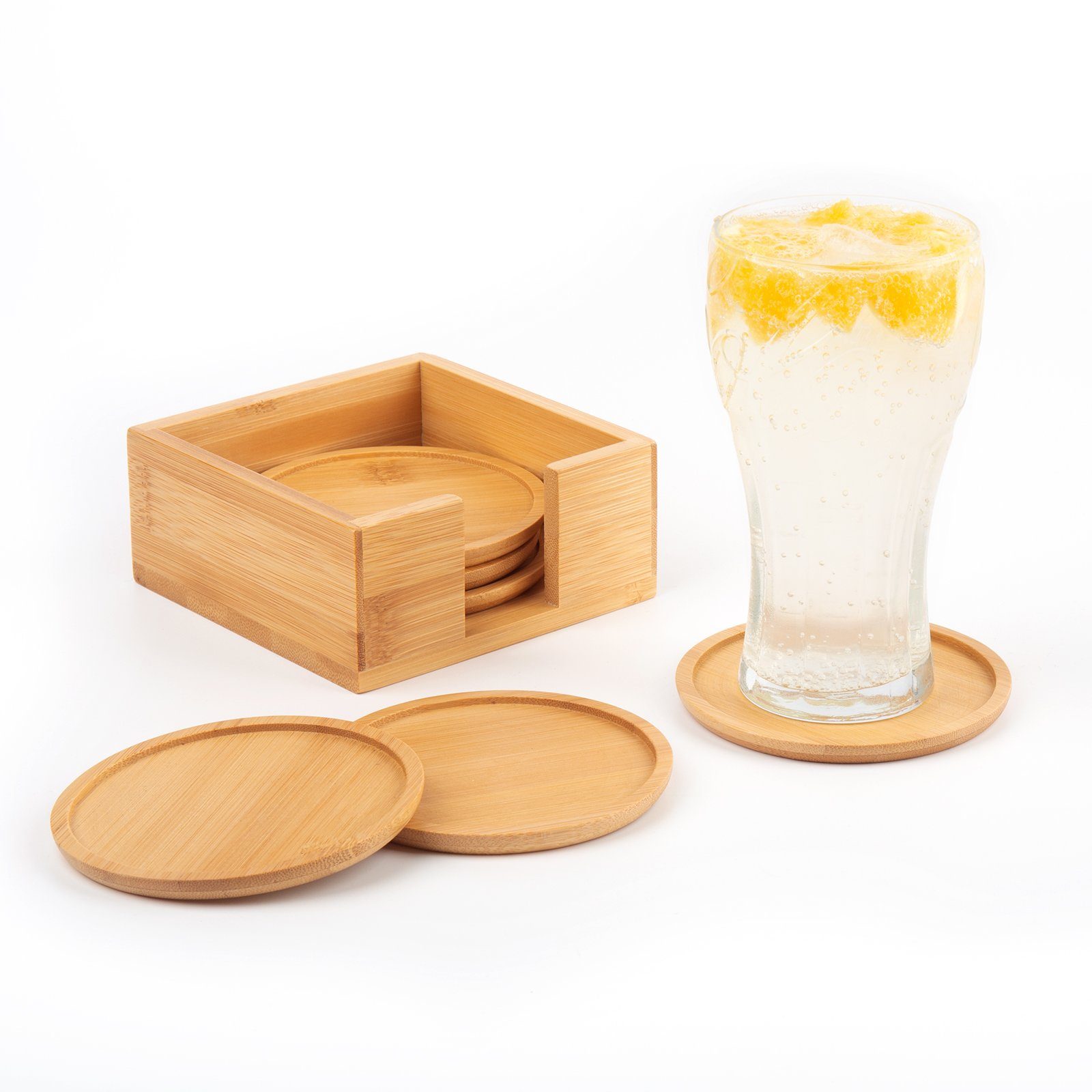 Rainsworth Becheruntersetzer Untersetzer Holz Rund für Gläser - Glas Untersetzer Set mit Box, Set, 6-tlg., Waschbare Glasuntersetzer Geeignet für Getränke, Bier
