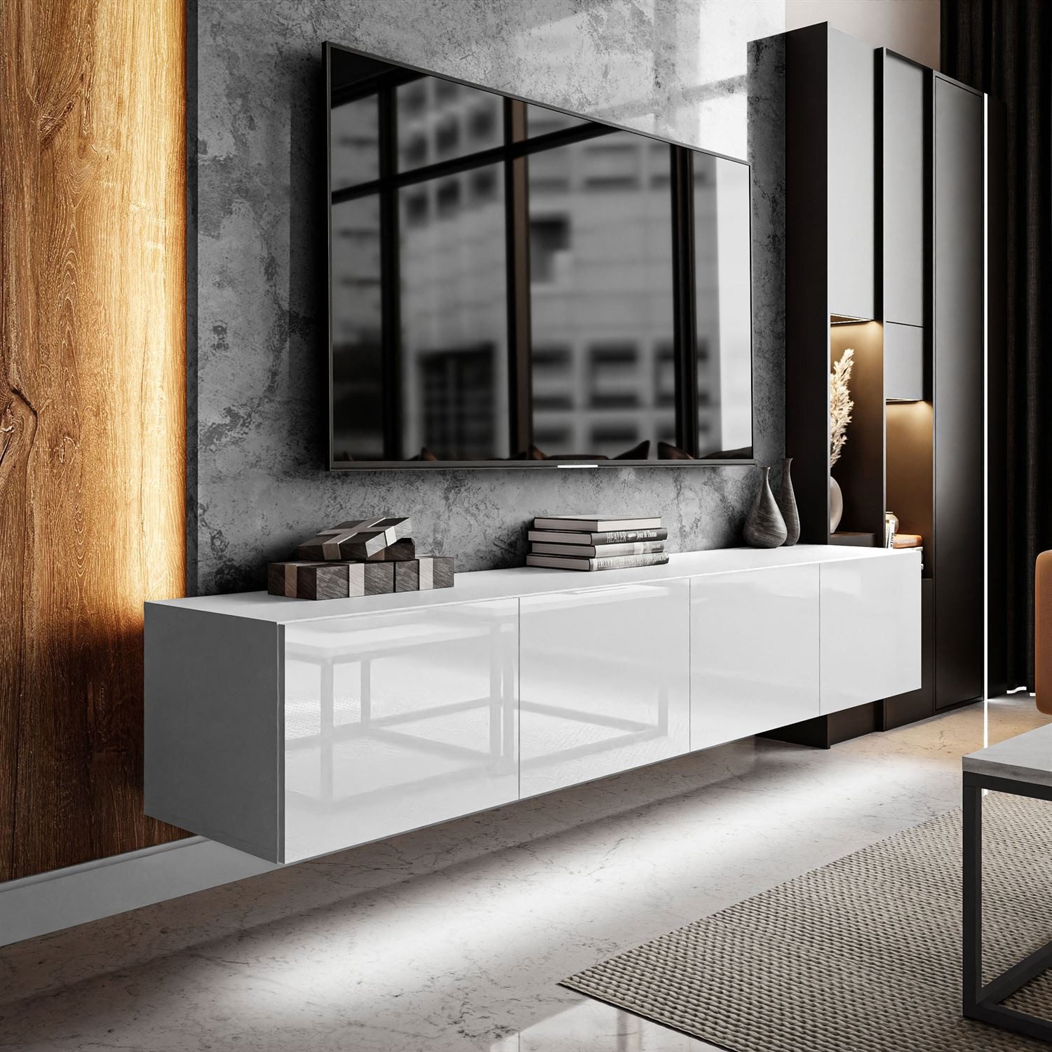 Lookway Lowboard COLGANTE 200 weiß Hochglanz RTV-Schrank mit LED