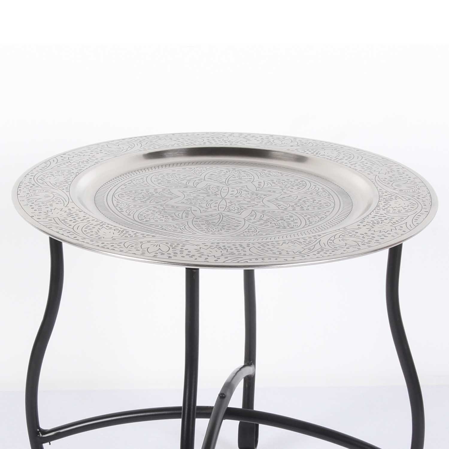 Casa Moro Beistelltisch Orientalischer Teetisch Safi D40 cm rund Silber Tablett, Beistelltisch mit klappbarem Gestell in schwarz, TA7068