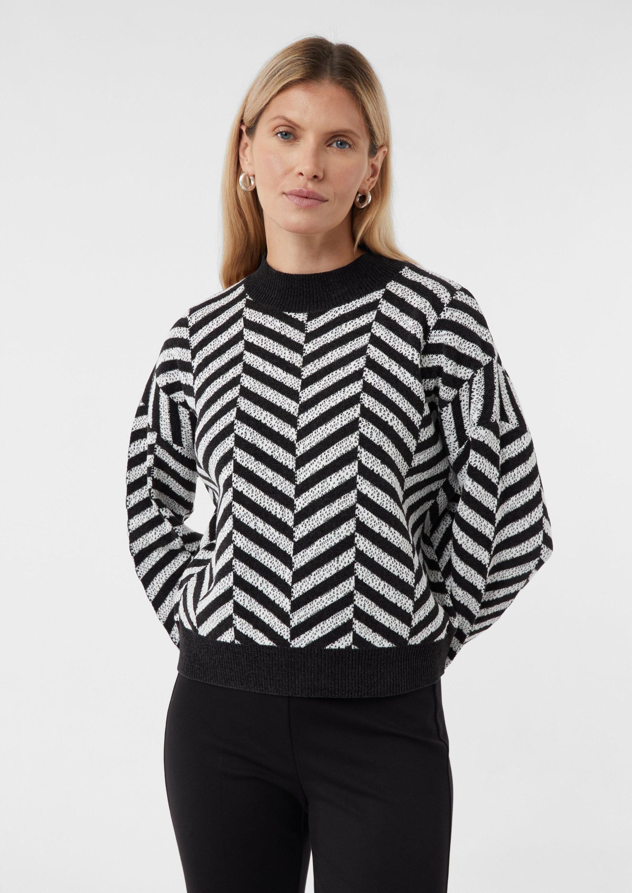 comma Longpullover Strickpullover Jacquard-Strickpullover aus weichem Chenille-Garn