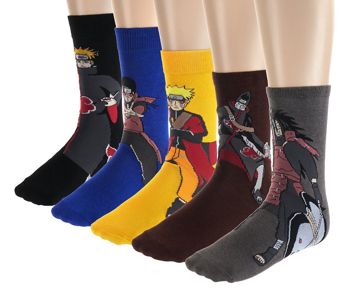 GalaxyCat Strümpfe Socken Set für Naruto Fans, 5 Paar, Größe 40 - 45, Varianten: Shino (10-Paar) 5-er Socken Set mit Shinobi aus Shippuden Bunt