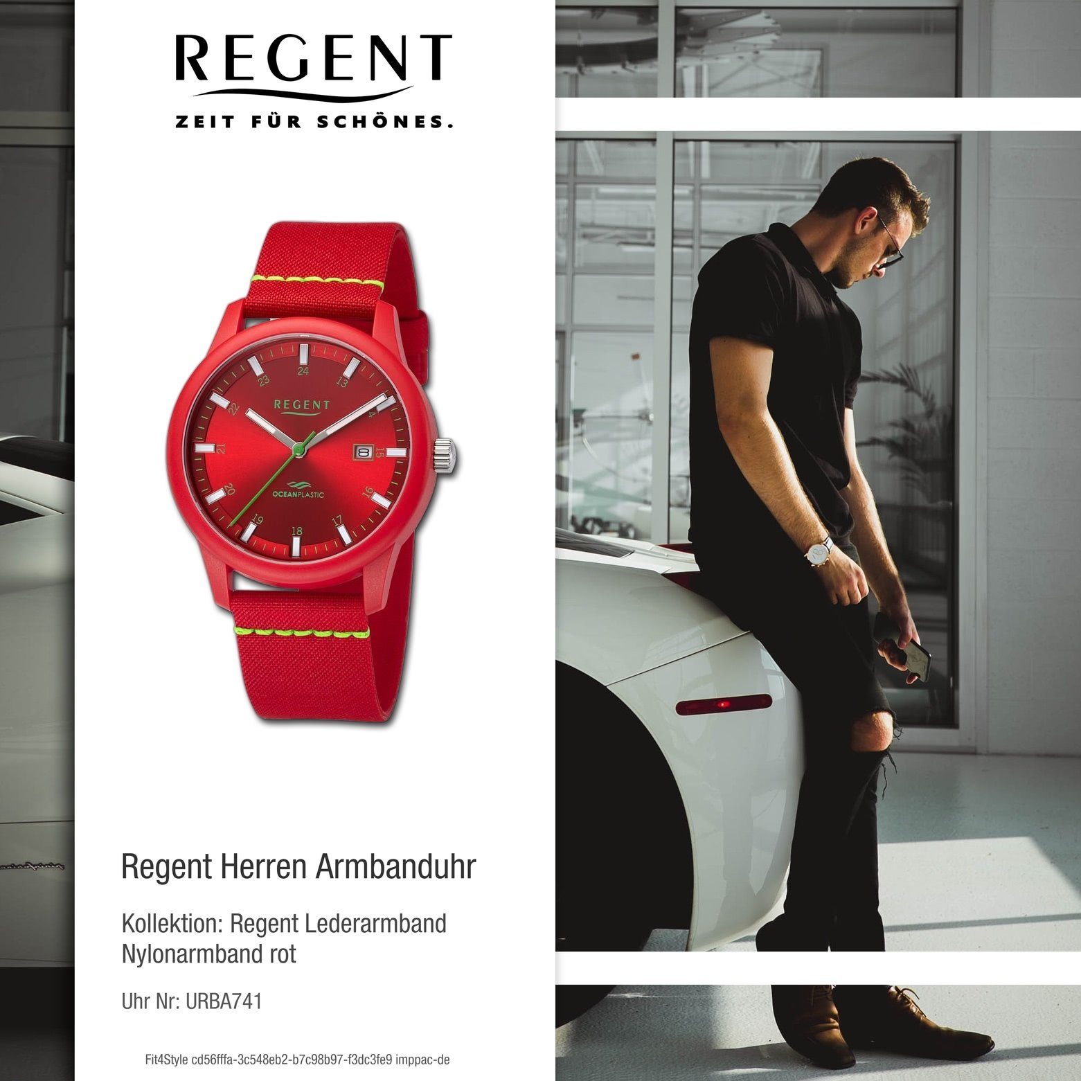 Quarzuhr Herren Regent Armbanduhr extra Regent (ca. Analog, Armbanduhr 40mm), Herren groß rund, Nylonarmband