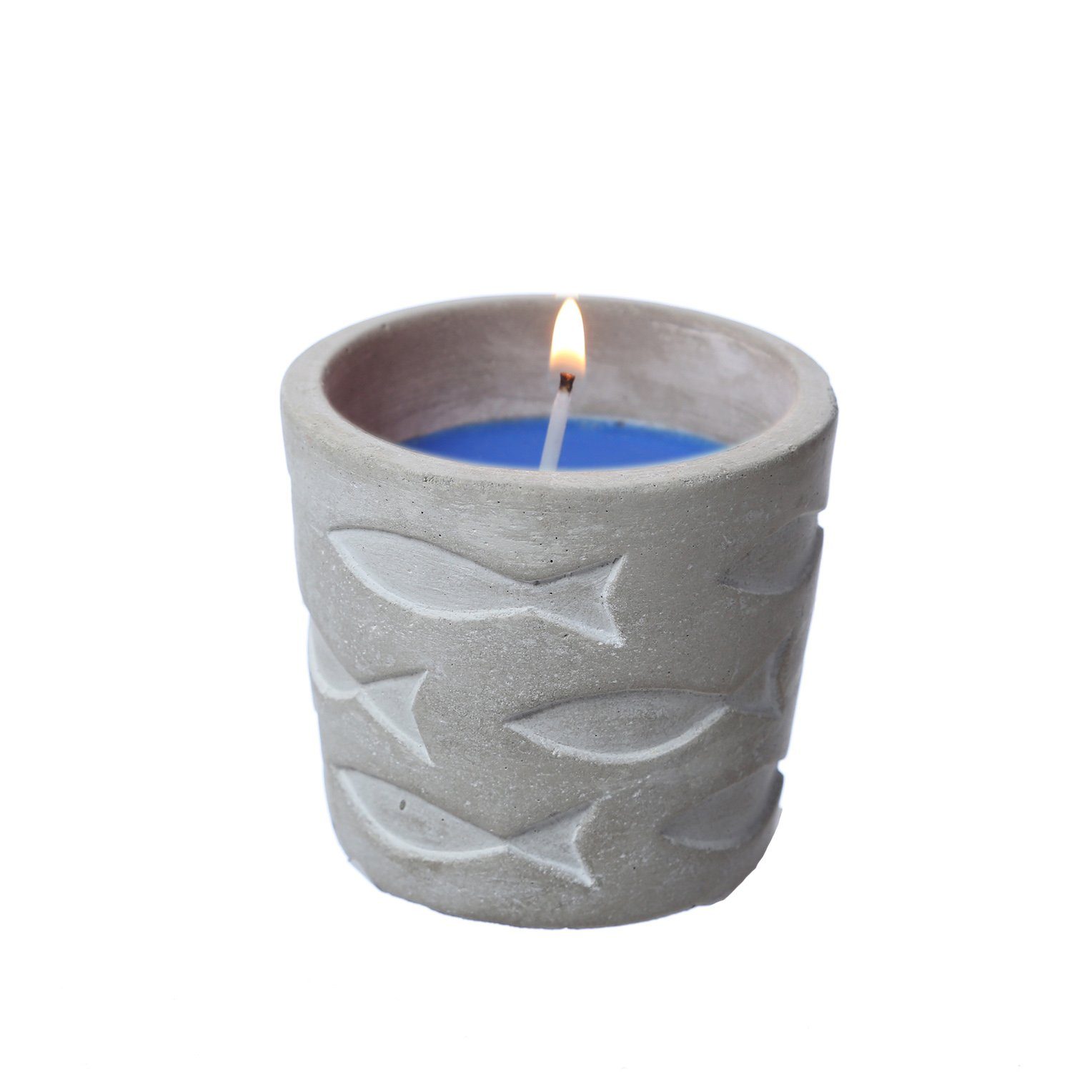 MARELIDA LED-Kerze Duftkerze Citronella maritimer Betontopf mit Fischmuster Outdoorkerze (1-tlg)