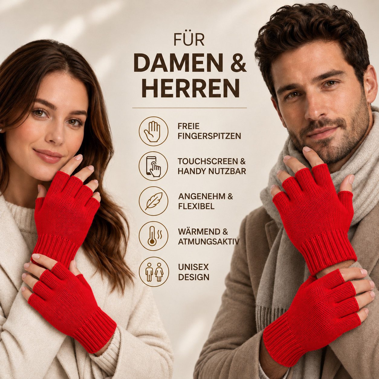 herémood Strickhandschuhe Fingerlose Handschuhe Winter für Damen Herren, Winterhandschuhe vollständig bedeckte Finger, Testsiegel SEHR GUT (Note 1,1) – Bild 3 von 5
