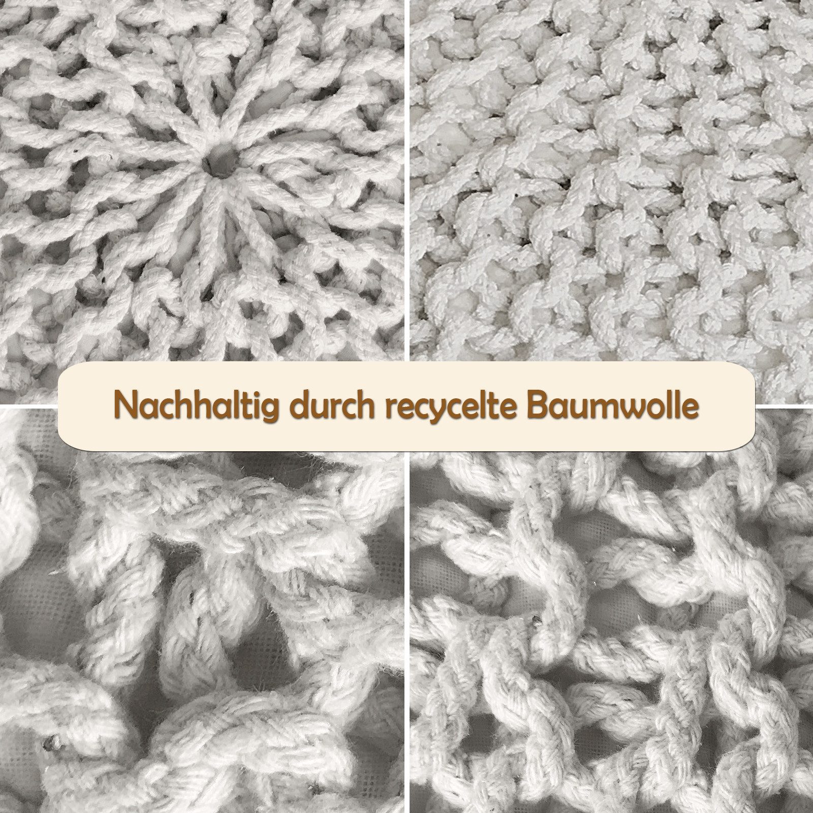 Amagohome Sitzhocker Strickhocker XXL Pouf Ø55 H37cm Bodenkissen Sitzpouf Baumwolle recycel – Bild 4 von 5